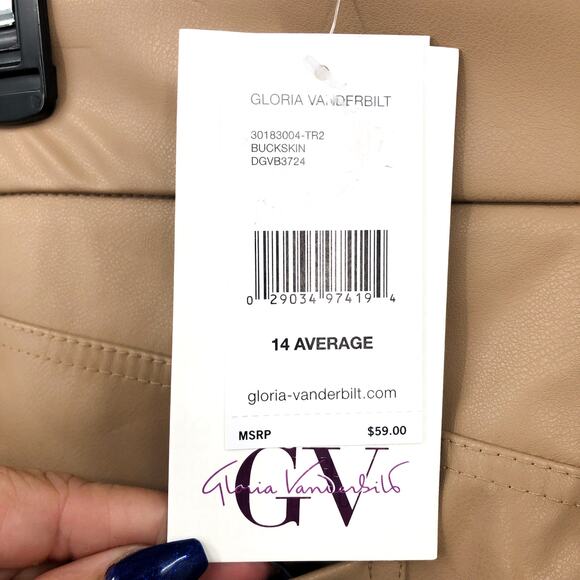 GLORIA VANDERBILT Avery Faux Leather Leggings 14 Tan Slim Pull on Skinny NWT - Picture 9 of 13